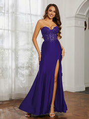 Strass Applique Meerjungfrau Kleid mit Schlitz Regentschaft