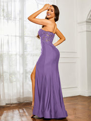 Strass Applique Meerjungfrau Kleid mit Schlitz Tahiti