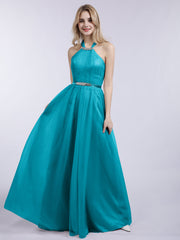 Neckholder Tüll mit Perlenstickerei Lang Kleid Jade