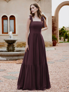 A-Linie Schleife Rüschen Ärmellos Chiffon Kleid Cabernet