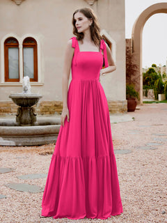 A-Linie Schleife Rüschen Ärmellos Chiffon Kleid Fuchsia