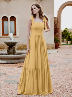 A-Linie Schleife Rüschen Ärmellos Chiffon Kleid Gold