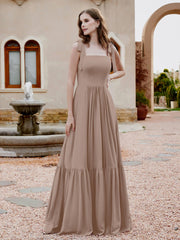 A-Linie Schleife Rüschen Ärmellos Chiffon Kleid Taupe