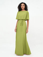 Chiffon Voll Lang Brautjungfernkleider mit Wrap Klee