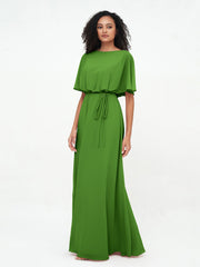 Chiffon Voll Lang Brautjungfernkleider mit Wrap Moos
