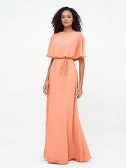 Chiffon Voll Lang Brautjungfernkleider mit Wrap Papaya
