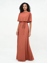 Chiffon Voll Lang Brautjungfernkleider mit Wrap Rost