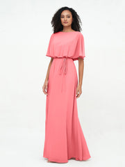 Chiffon Voll Lang Brautjungfernkleider mit Wrap Wassermelone