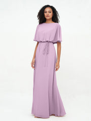 Chiffon Voll Lang Brautjungfernkleider mit Wrap Blauregen
