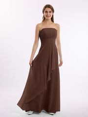 Criss-Cross-Riemen Ausschnitt Chiffon Brautjungfernkleid Schokolade