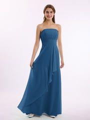 Criss-Cross-Riemen Ausschnitt Chiffon Brautjungfernkleid Tinte blau