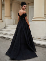 Schulterfrei A-Linie Brautkleid mit Schlitz Schwarz