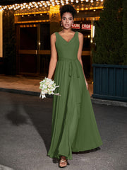 Einfache Chiffon-Kleider mit V-Ausschnitt Moos