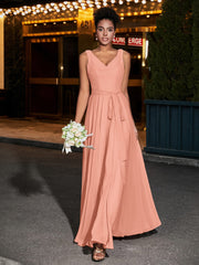 Einfache Chiffon-Kleider mit V-Ausschnitt Papaya