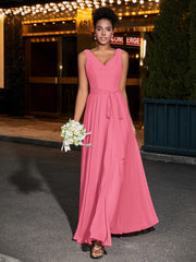 Einfache Chiffon-Kleider mit V-Ausschnitt Wassermelone