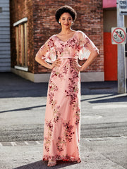 Halbarm Blumen Applique Tüll Kleid As Picture