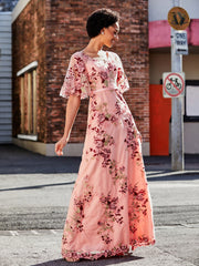 Halbarm Blumen Applique Tüll Kleid As Picture