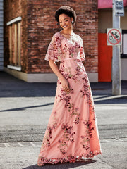 Halbarm Blumen Applique Tüll Kleid As Picture