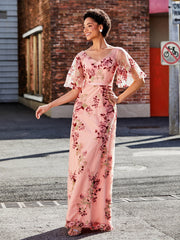 Halbarm Blumen Applique Tüll Kleid As Picture