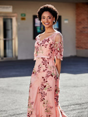 Halbarm Blumen Applique Tüll Kleid As Picture