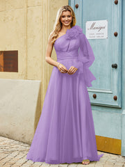Geschichtetes Blumen One-Shoulder A-Linie Tüllkleid Tahiti