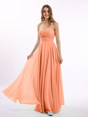 Trägerloser Ausschnitt Chiffon Gefaltet Brautjungfernkleids Papaya