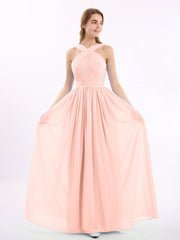 Vorderes Kreuz Chiffon lang Kleid mit Bowknot Koralle