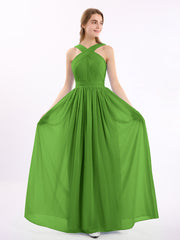 Vorderes Kreuz Chiffon lang Kleid mit Bowknot Moos