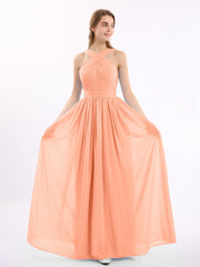 Vorderes Kreuz Chiffon lang Kleid mit Bowknot Papaya