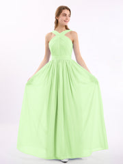 Vorderes Kreuz Chiffon lang Kleid mit Bowknot Salbei
