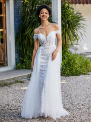 Spitze Oberteil Rücken Schulterfrei Tüllkleid Elfenbein