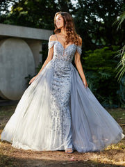 Spitze Oberteil Rücken Schulterfrei Tüllkleid Silber