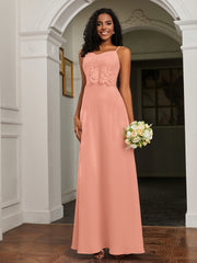 Spitze Applique Rückenfrei Chiffon A-Linie Kleid Papaya