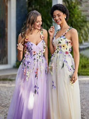 Teelänge Blumen Tüll Kleid Narzisse Übergröße
