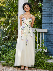 Teelänge Blumen Tüll Kleid Narzisse