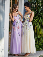 Teelänge Blumen Tüll Kleid Narzisse