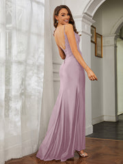 Tiefer V-Ausschnitt Applique Etui-Linie Kleid Dämmerung
