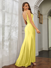 Tiefer V-Ausschnitt Applique Etui-Linie Kleid Zitrone