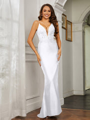 Tiefer V-Ausschnitt Applique Etui-Linie Kleid Weiß