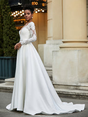 Spitze Rückenfrei A-Linie Brautkleid mit Knopf Schwarz
