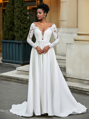 Spitze Rückenfrei A-Linie Brautkleid mit Knopf Schwarz