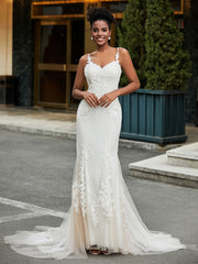 Herzform Spitze Applique Sweep-Zug Brautkleid Weiß