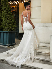 Herzform Spitze Applique Sweep-Zug Brautkleid Weiß
