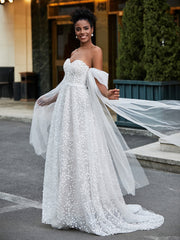 Herzform Ausschnitt Ärmellos Spitze A-Linie Brautkleid Weiß
