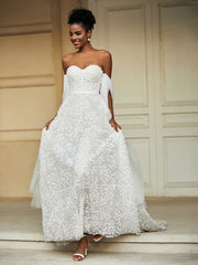 Herzform Ausschnitt Ärmellos Spitze A-Linie Brautkleid Champagner