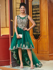 Vintage Perlen appliziertes asymmetrisches Kleid Dunkelgrün