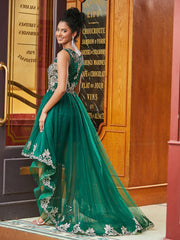 Vintage Perlen appliziertes asymmetrisches Kleid Dunkelgrün