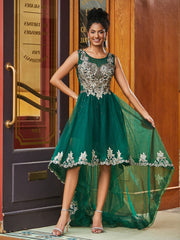 Vintage Perlen appliziertes asymmetrisches Kleid Dunkelgrün