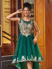 Vintage Perlen appliziertes asymmetrisches Kleid Dunkelgrün