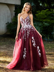 Spitze Applique Hoher Schlitz Tüll Kleid Burgunderrot